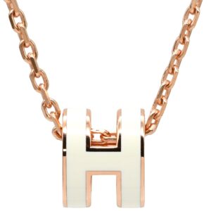 エルメス HERMES ネックレス ポップアッシュ ミニ ペンダント GP ラッカー ホワイト×ローズゴールド ピンクゴールド Hモチーフ 白 新品 未使用 【箱】 【中古】