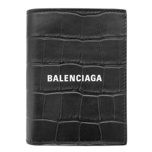 バレンシアガ BALENCIAGA 二つ折り財布 ロゴ コンパクトウォレット レザー ブラック 黒 白 縦型 札入れ カード入れ クロコ型押し 681579 【箱】 【中古】新品同様品