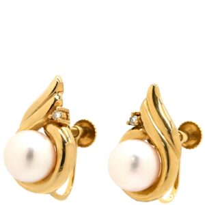 タサキ TASAKI イヤリング パール イヤリング パールホワイト×イエローゴールド 白 TASAKI 750YG Au750 ネジ式 真珠 1粒 6.8mm ダイヤ 【中古】中古美品