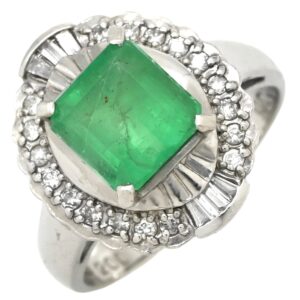 リング 指輪 エメラルド ダイヤモンド リング プラチナシルバー グリーン 緑 スクエア 2.0ct エメラルドカット 12.5号 【中古】中古品