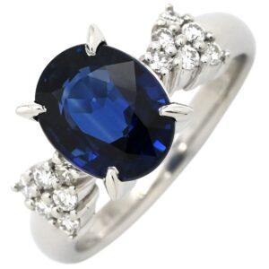 リング 指輪 サファイア ダイヤ ブルー×プラチナシルバー 2.41ct オーバルカット Pt900 プラチナム ブルー 青 メレ パヴェダイヤ 9号 【中古】