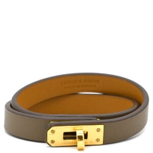 エルメス HERMES ブレスレット ミニ ケリードゥブルトゥール ヴォースイフト GP エトゥープ×ゴールド T2 グレージュ 2重 2連 レザーブレス U 【箱】 【中古】