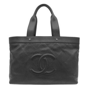 シャネル CHANEL トートバッグ ココマーク パンチング レザー ブラック シルバー金具 黒 ココマーク ショルダー 肩掛け 11****** 【中古】中古美品