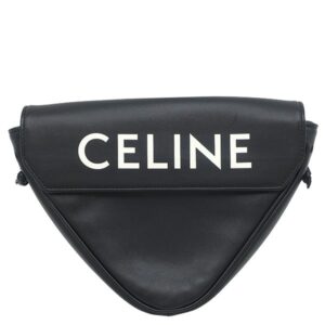 セリーヌ CELINE ショルダーバッグ トライアングルバッグ レザー ブラック シルバー金具 ポシェット ロゴプリント 黒 【中古】中古美品