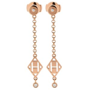 エルメス HERMES ピアス ガンバード H ローズゴールド ピンクゴールド 2Pダイヤ ドロップピアス スウィング 【中古】中古美品