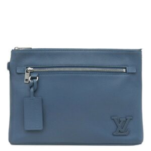 【★3％OFFクーポン】ルイヴィトン LOUIS VUITTON クラッチバッグ LVアエログラム ポシェット IPAD グレインカーフレザー ブルー シルバー金具 青 クラッチ M81029 RFID 【中古】中古美品