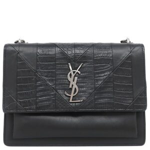 サンローラン SAINT LAURENT 2WAYバッグ エンボス サンセット チェーンショルダー レザー パイソン ブラック シルバー金具 斜め掛け 470426 【中古】