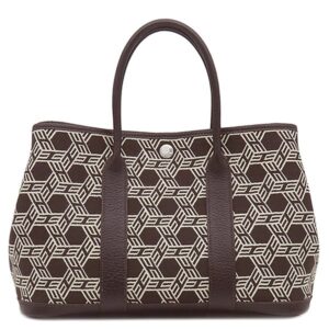 エルメス HERMES トートバッグ ガーデンパーティーTPM トワルソーアッシュ レザー ブラウン×ホワイト シルバー金具 茶 白 Ｈロゴ □K 【中古】