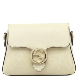 グッチ GUCCI ショルダーバッグ インターロッキングG チェーンショルダー レザー アイボリー ゴールド金具 オフホワイト 607720 【中古】中古美品