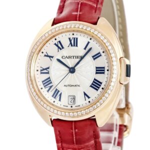 カルティエ Cartier クレ ドゥ カルティエ 35mm WJCL0013 K18PG無垢 純正ダイヤ デイト ローマン 青針 レディース 腕時計自動巻き シルバー 【中古】