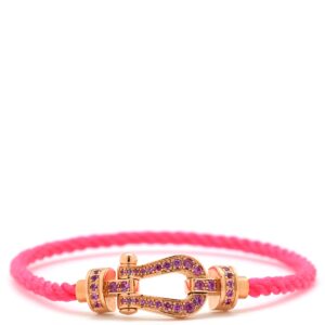 フレッド FRED ブレスレット フォース10 MM ピンクゴールド×ピンク #14 ダイヤ Au750 18K 18金 ピンクサファイア ミディアムモデル 【中古】