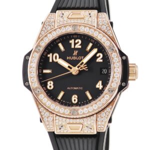 ウブロ HUBLOT ビッグバン ワンクリック キングゴールド パヴェ 465.OX.1180.RX.1604 純正ダイヤ ブラック メンズ 腕時計自動巻き ブラック 【中古】中古美品