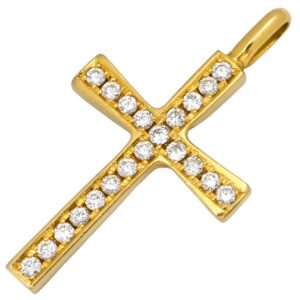 ペンダントトップ クロスモチーフ ダイヤモンド イエローゴールド 十字架 18K 750 YG ネックレストップ 【中古】中古品