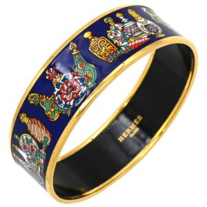 エルメス HERMES バングル エマイユ GM 七宝焼き ネイビー×マルチカラー ゴールド金具 紺 【中古】中古美品