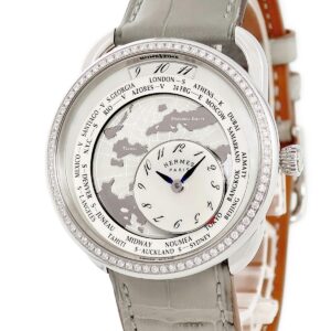エルメス HERMES アルソー ル タン ヴォヤジャー W057197WW00 AR10.530 純正ダイヤ シェル 世界時計 GMT メンズ 腕時計自動巻き ホワイト 【中古】