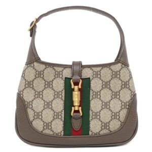 バレンシアガ BALENCIAGA 2WAYバッグ ザ ハッカー プロジェクト ジャッキー 1961 キャンバス レザー ベージュ×エボニー ゴールド金具 茶 GUCCI グッチ コラボ 680132 【箱】 【中古】未使用保管品