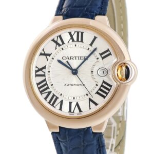カルティエ Cartier バロンブルー ドゥ カルティエ W6900651 OH済 K18RG無垢 ギョウシェ 青針 デイト メンズ 腕時計自動巻き シルバー 【中古】