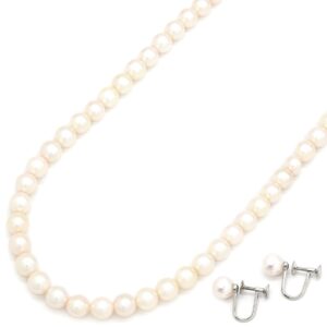 ミキモト MIKIMOTO ネックレス あこやパール ネックレス イヤリング セット パールホワイト シルバー金具 MIKIMOTO 真珠 アコヤ １連 ねじ式 【中古】中古美品