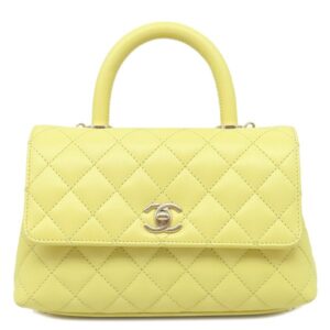 シャネル CHANEL 2WAYバッグ トップハンドル フラップ バッグ キャビアスキン ライトイエロー シャンパンゴールド金具 ココハンドル A92990 ランダムシリアル 【中古】新品同様品