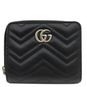 グッチ GUCCI 二つ折り財布 GG マーモント ミニジップ ウォレット レザー ブラック ゴールド金具 黒 コンパクト ラウンドジップ 813370 【中古】