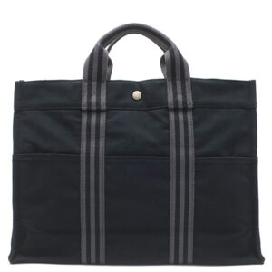 エルメス HERMES トートバッグ フールトゥ MM キャンバス ブラック シルバー金具 黒 グレー A4 ハンドバッグ トート 【中古】