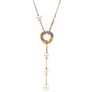 カルティエ Cartier ネックレス トリニティ パール パールホワイト×イエローゴールド×ホワイトゴールド×ピンクゴールド 3カラー 3ゴールド Au750 18K 18金 ドロップ 【保証書】 【中古】中古品