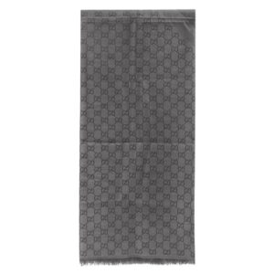 グッチ GUCCI ストール GGライン シルクウール ショール シルク ウール グレー シルク 20% ウール 80% GG柄 281942 【中古】新品同様品