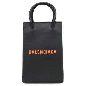 バレンシアガ BALENCIAGA ショルダーバッグ ショッピング フォンホルダー レザー ブラック シルバー金具 黒 593826 【保存袋】 【中古】中古美品