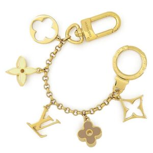 ルイヴィトン LOUIS VUITTON バッグチャーム フルール ドゥ モノグラム GP エナメル ピンクベージュ×アイボリー ゴールド金具 LVロゴ キーホルダー M65111 DP0164 【中古】中古美品