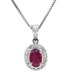 ネックレス ルビー 0.84ct ダイヤモンド ペンダント ホワイトゴールド 赤 レッド 1石 1粒 オーバルミックスカット 【中古】中古美品