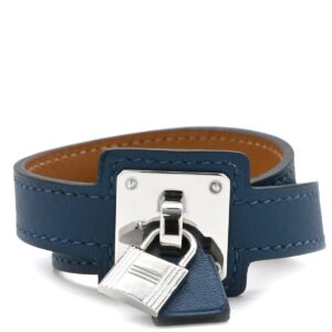 エルメス HERMES ブレスレット オーケリー スイフト メタル ネイビー×シルバー T1 青 紺 2重 2連 レザーブレス カデナモチーフ D 【中古】中古美品