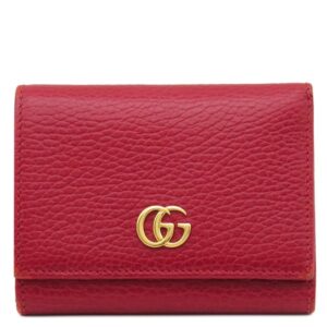 グッチ GUCCI 三つ折り財布 プチマーモント コンパクトウォレット レザー レッド ゴールド金具 赤 ダブルG 474746 【箱】 【中古】