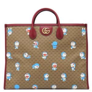 グッチ GUCCI 2WAYバッグ ドラえもんコラボ トート レザー ミニGGスプリームキャンバス ベージュ×レッド ゴールド金具 どらえもん ショルダー 肩掛け 653952 【中古】中古美品
