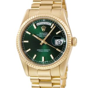 ロレックス ROLEX デイデイト 36 118238 メーカーOH済 P番 K18YG無垢 グリーン バー プレジデントブレス メンズ 腕時計自動巻き グリーン 【中古】中古美品