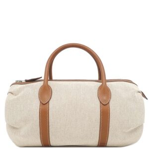 エルメス HERMES ハンドバッグ ポロションマドモアゼル トワルアッシュ ヴォーバレニア ナチュラル×フォーブ シルバー金具 筒型 □N刻印 【中古】
