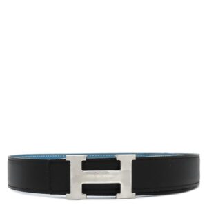 エルメス HERMES ベルト コンスタンスH ボックスカーフ トゴ ブラック×ブルージーン #75 シルバー金具 Hバックル リバーシブル □H 【中古】中古品
