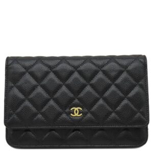 シャネル CHANEL チェーンウォレット マトラッセ チェーンショルダー キャビアスキン ブラック ゴールド金具 黒 A33814 ランダムシリアル 【中古】新品同様品