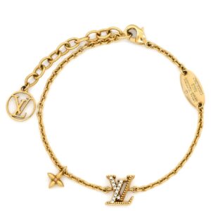 【★3％OFFクーポン】ルイヴィトン LOUIS VUITTON ブレスレット LV アイコニック GP ストラス ゴールド LVサークル LVイニシャル モノグラムフラワー M00587 TE1292 【中古】中古美品