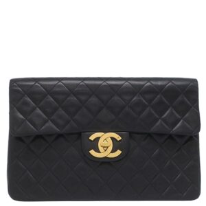 シャネル CHANEL ショルダーバッグ デカマトラッセ ラムスキン ブラック ゴールド金具 黒 フラップバッグ チェーンショルダー A01094 【中古】中古美品
