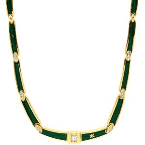 コルロフ Korloff ネックレス エナメル ダイヤ グリーン ×イエローゴールド 緑 Korloff Au750 18K 18金 プリンセスカット ブリリアントカット 【ケース】 【中古】中古品