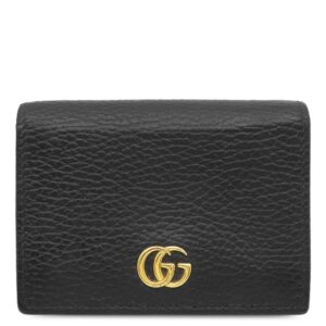グッチ GUCCI 二つ折り財布 ダブルG カードケース ウォレット レザー ブラック ゴールド金具 黒 456126 【箱】 【中古】