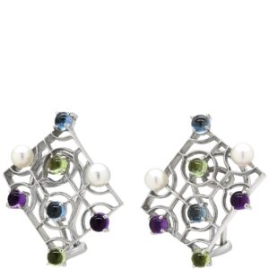 ミキモト MIKIMOTO イヤリング マルチストーン イヤリング マルチカラー×ホワイトゴールド MIKIMOTO 18K 750 WG 白 青 紫 緑 クリップ式 【中古】中古美品
