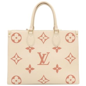 ルイヴィトン LOUIS VUITTON トートバッグ オンザゴー MM モノグラムアンプラント バイカラーモノグラムアンプラントレザー クレーム×ローズトリアノン ゴールド金具 ショルダー バイカラー M21575 RFID 【保存袋】 【中古】