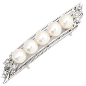 アクセサリー 5Pパール ダイヤ 0.15ct 帯どめ パールホワイト×プラチナシルバー プラチナ 帯留め 5粒 5連 真珠 あこや アコヤ 【中古】中古美品