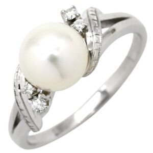 タサキ TASAKI リング 指輪 パール 8.3mm ダイヤモンド パールホワイト×プラチナシルバー TASAKI 真珠 プラチナ Pt900 ウェーブ ミル打ち 21号 【中古】中古美品