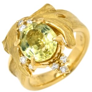 若林佐代子 SAYOKO WAKABAYASHI リング 指輪 クリソベリル 3.83ct ダイヤモンド イエロー×イエローゴールド 18K 18金 750YG 黄 12号 【中古】中古美品