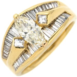 リング 指輪 ダイヤ リング イエローゴールド Au750 18K 18金 マーキスカット バゲットカット 11号 【中古】