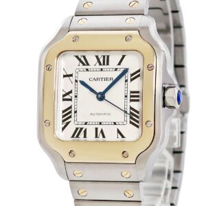 カルティエ Cartier サントス ドゥ カルティエ MM W2SA0016 K18YG×SS コンビ ローマン 青針 メンズ 腕時計自動巻き シルバー 【中古】