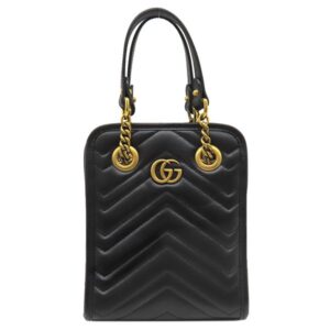 グッチ GUCCI 2WAYバッグ GGマーモント キルティング レザー ブラック ゴールド金具 黒 ショルダー ハンドバッグ 696123 【箱】 【中古】中古美品