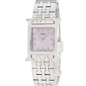 エルメス HERMES Hウォッチ PM HH1.210.285 純正ダイヤ ピンク シェル H型 スクエア レディース 腕時計クオーツ ピンク 【中古】中古美品